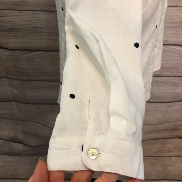 Edward Irish Linen Shirt Button Down Polka Dots Size Medium 3/4 Sleeves - Picture 4 of 8